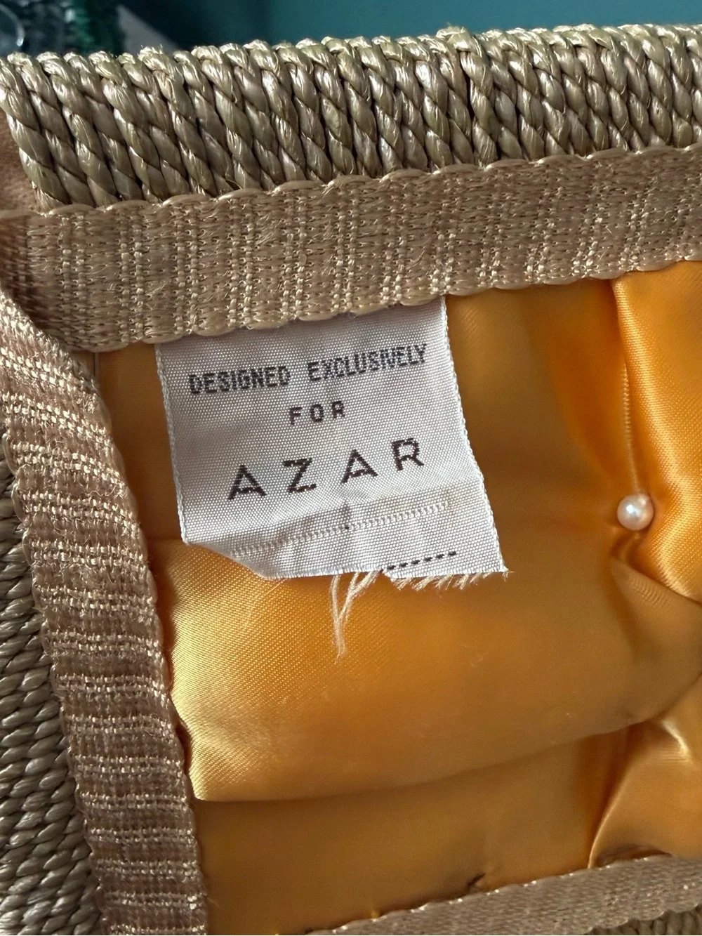 Vintage AZAR Woven Wicker Sewing Basket with Floral Tapestry